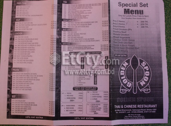 Golden Spoon Thai & Chinese Restaurant (Food Menu)