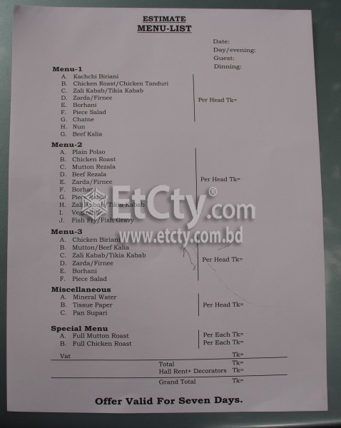 Prianka Community Centre (Food Menu)