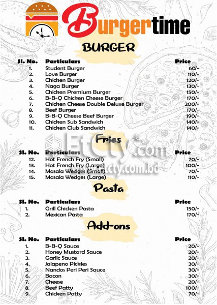 Burger Time (Food Menu)