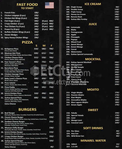 Guhaa Restaurant (Food Menu)