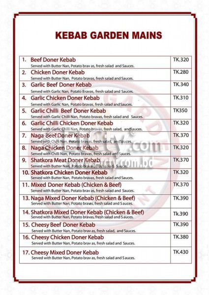 Kebab Garden (Food Menu)
