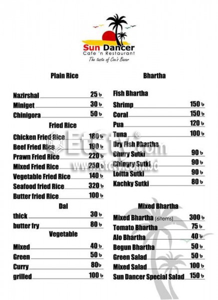 Sun Dancer Cafe N Restaurant (Food Menu)
