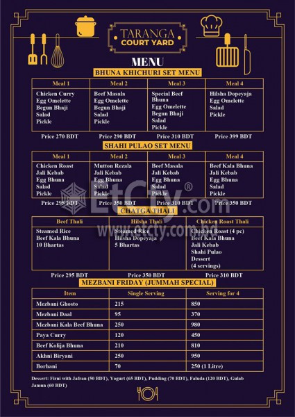 Taranga Courtyard (Food Menu)